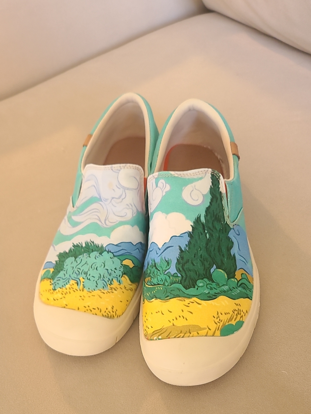 Women's UIN Slip-On Canvas Shoes in Teal and Yellow - VanGogh Landscape Print